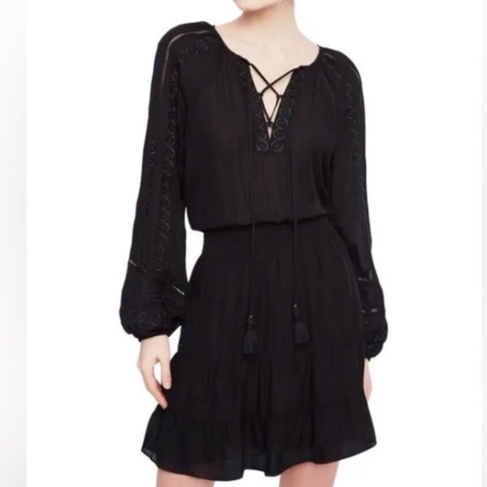 Parker Anaelle Bishop Sleeve Long Sleeve Lace Up Front silk Blend Black XXS